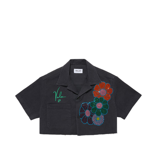 Cropped Flowers Gems Bowler Shirt