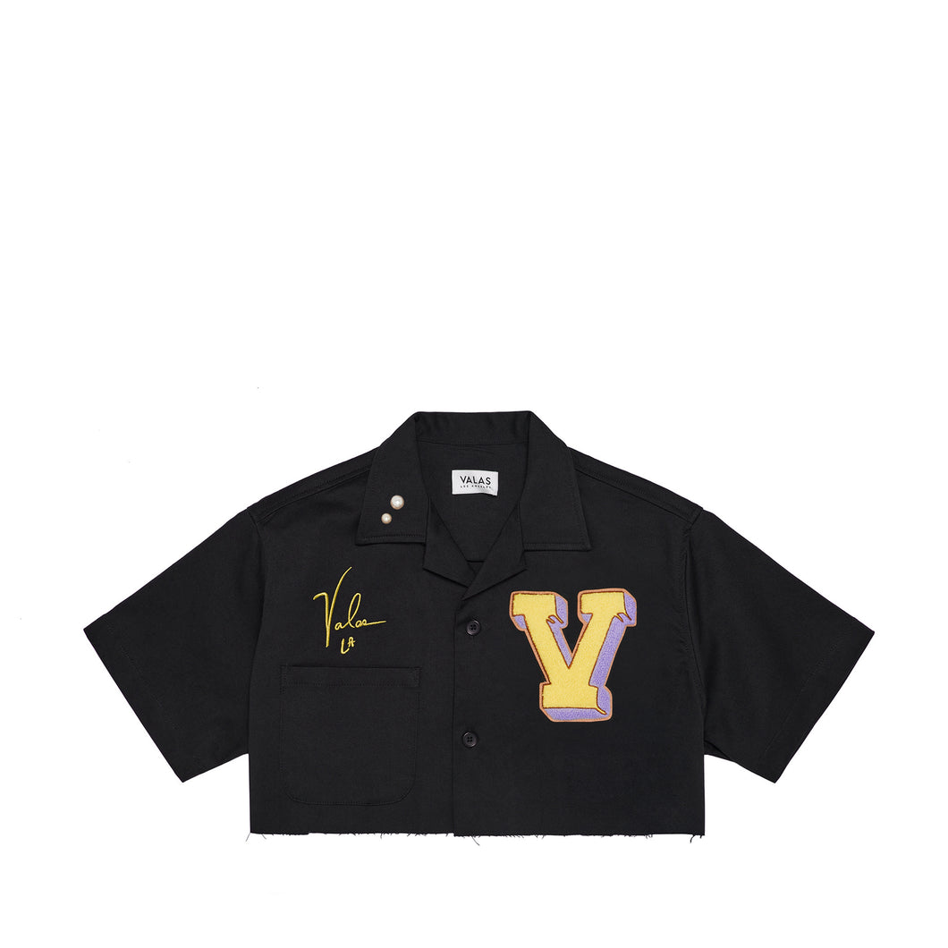 Cropped Varsity V Bowler Shirt – Valas Los Angeles