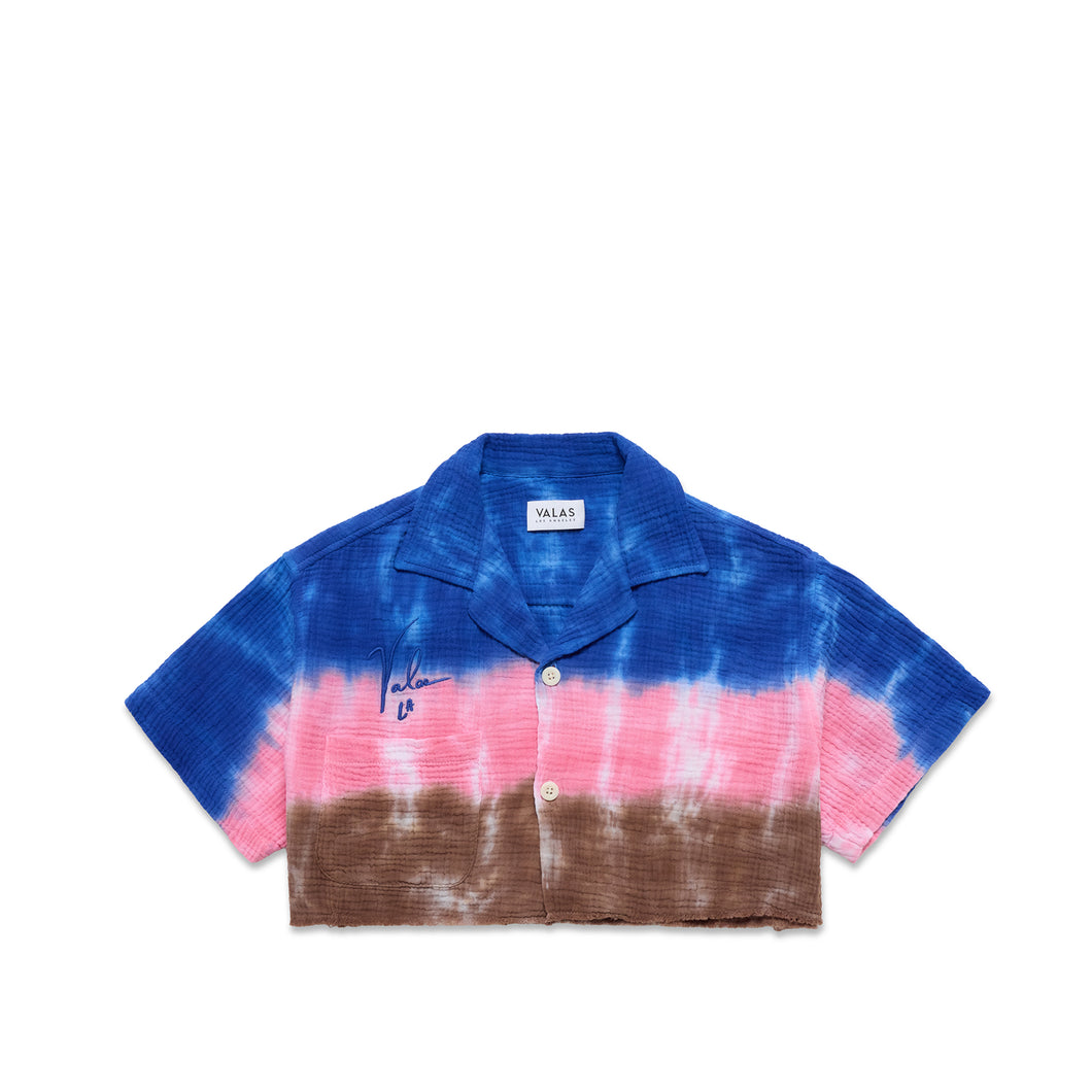 "Ocean" Cropped Tie Dye Bowler Shirt