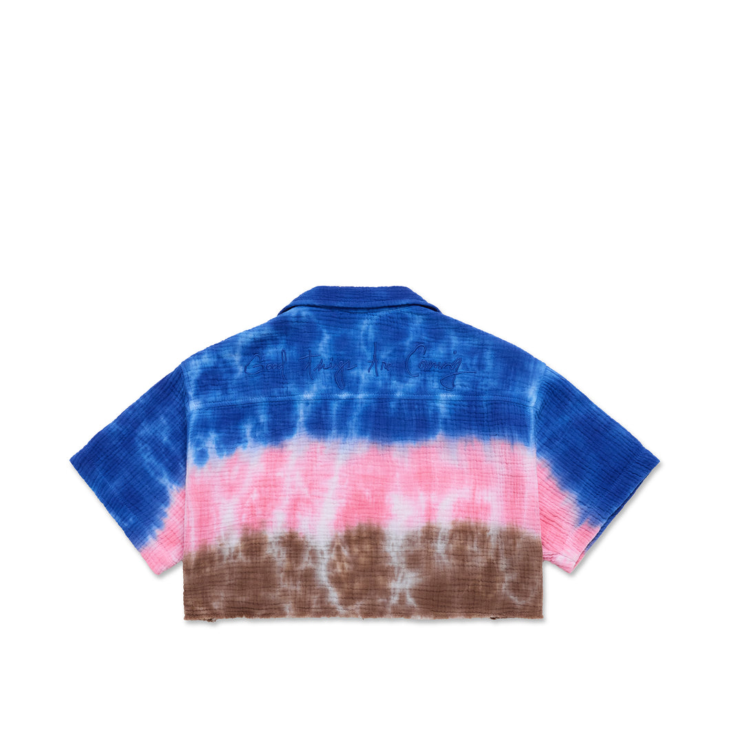 "Ocean" Cropped Tie Dye Bowler Shirt